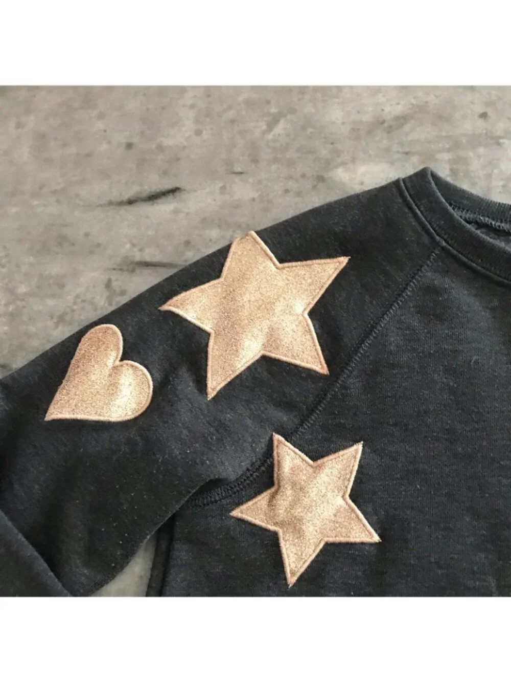 Crewcuts Pullover Top Girls 14 Glitter Gold Hearts Stars Gray Sweatshirt BTS